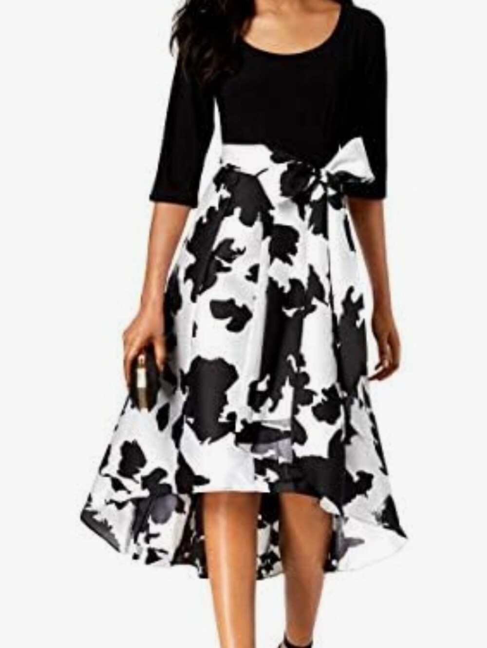 R & M Richards Black Bodice White Floral High-Low Dress
